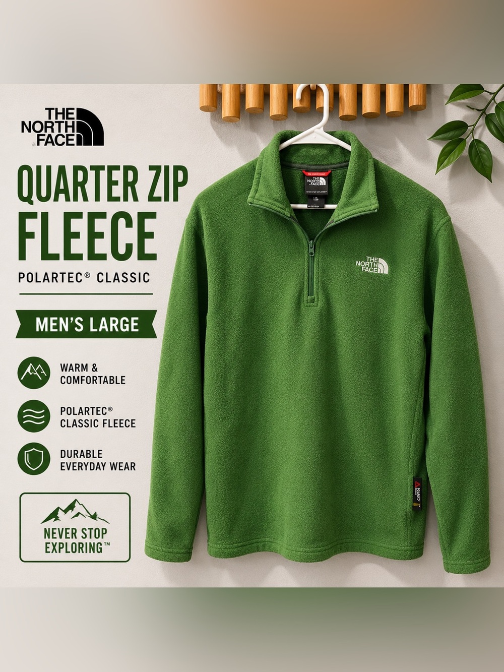 The North Face Polartec Classic Green Quarter Zip Fleece Pullover Men’s Large
